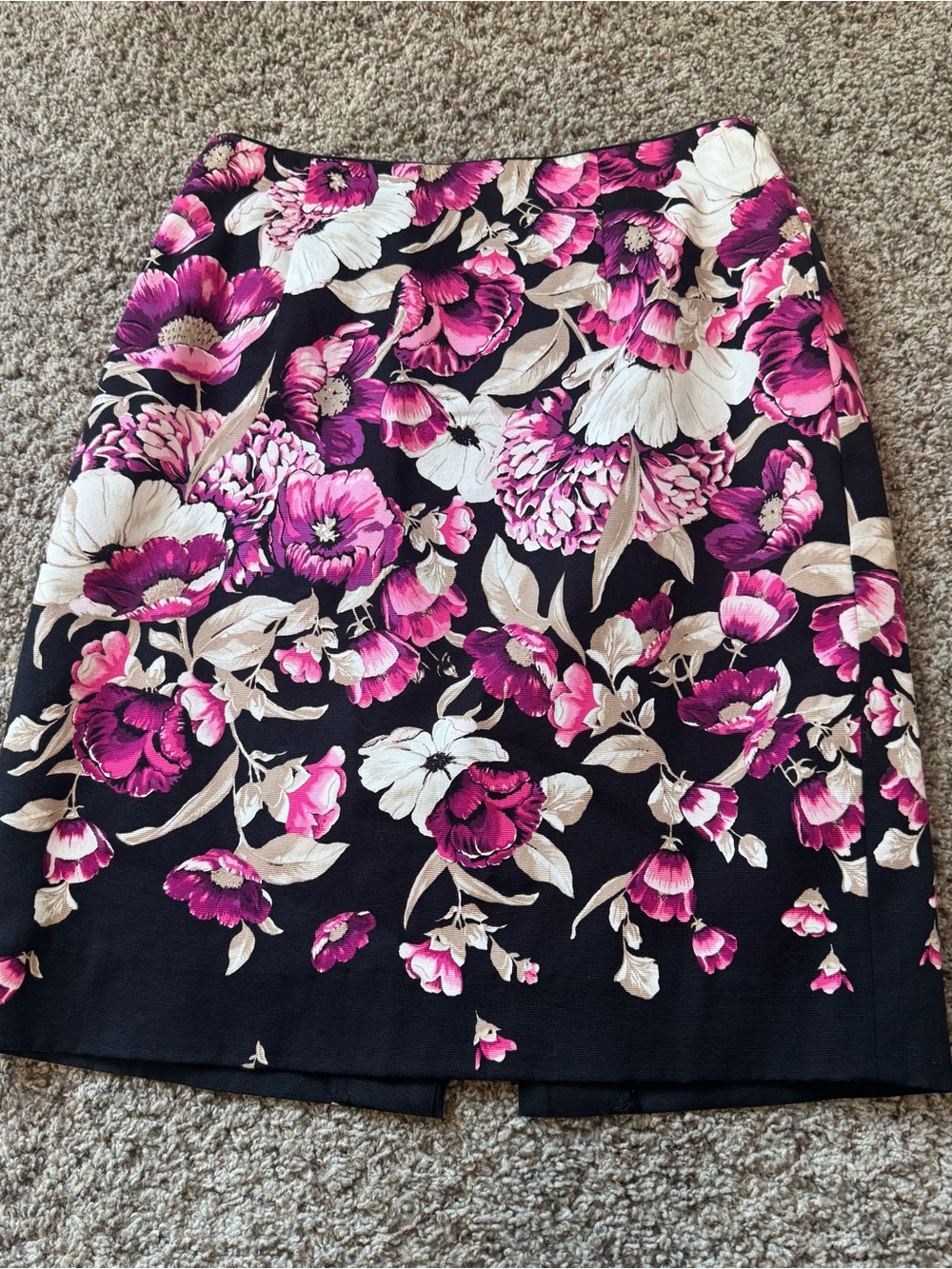 White House Black Market Black Pencil Skirt with Pink and Cream Floral Print